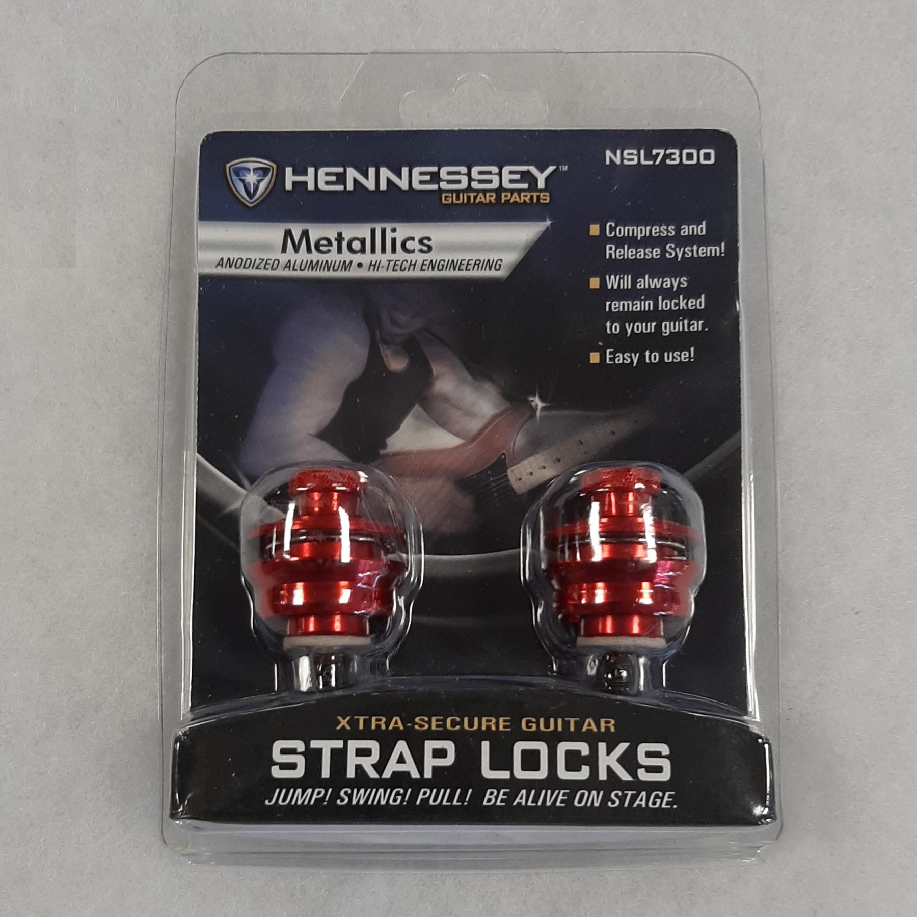 Hennessey Guitar / Bass Universal Strap Locks, Metallic Red