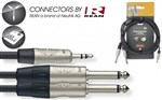 3.5mm Mini Jack - 2 X 6.3mm Mono Jack Cable / Lead, 3m Stagg
