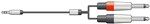 3.5mm Mini Jack - 2 X 6.3mm Mono Jack Cable / Lead, 3 Meter