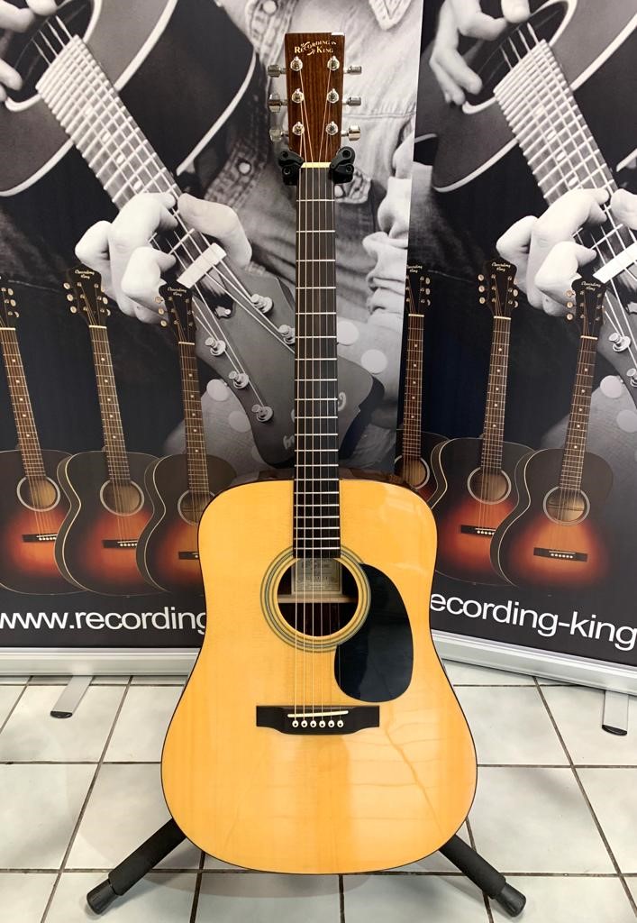 Recording King RD-07 Solid Top Dreadnought Acoustic, Natural, Rosewood Back / Sides
