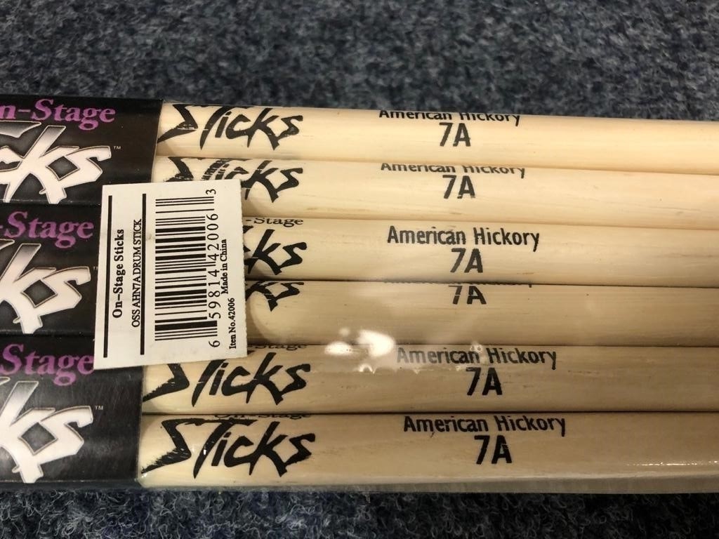 On Stage Drumfire 7a American Hickory Nylon Tip Ahn7a, Brick Of 12 Pairs