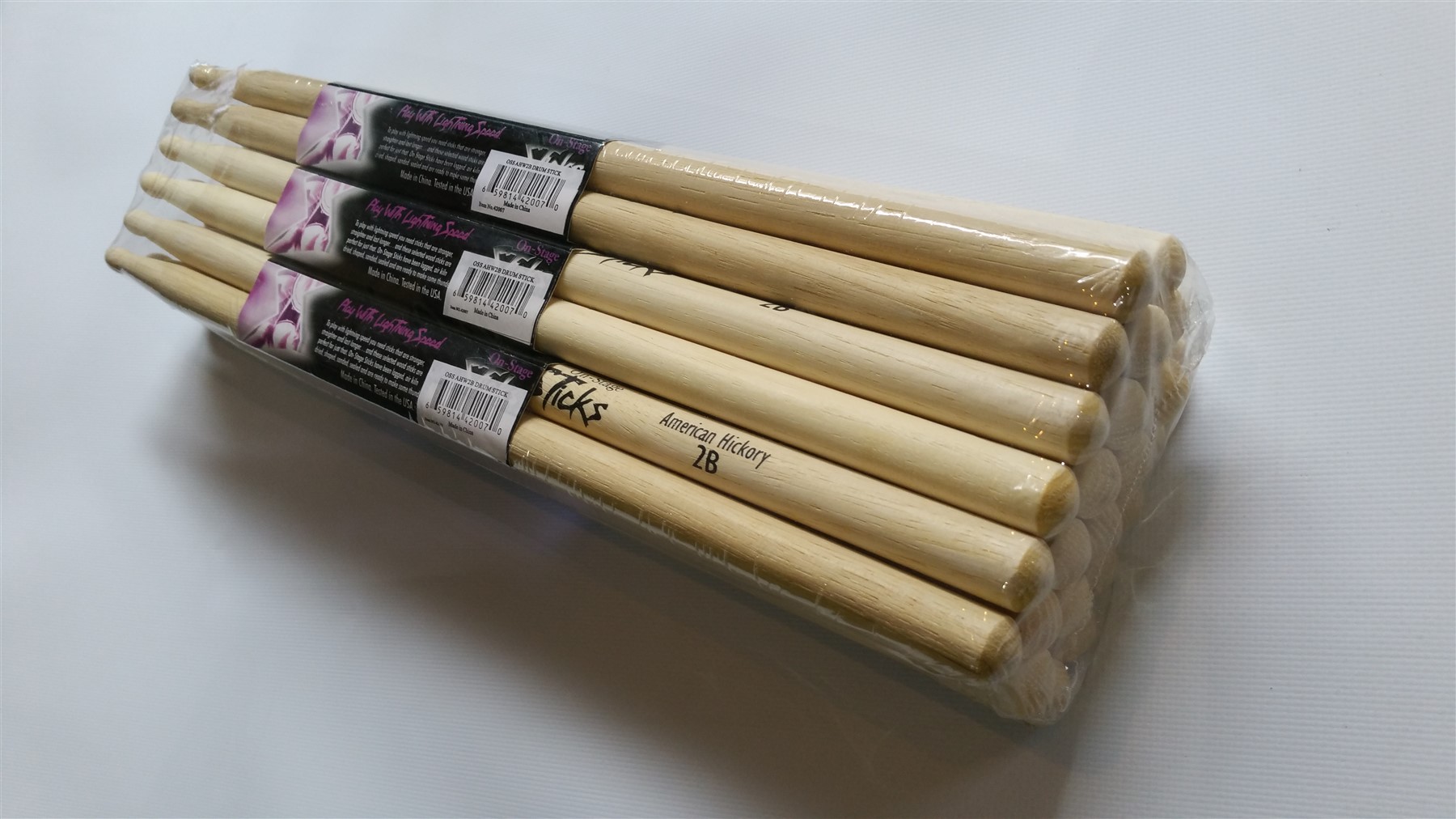 On Stage Drumfire 2b American Hickory Wood Tip Ahw2b, Brick Of 12 Pairs