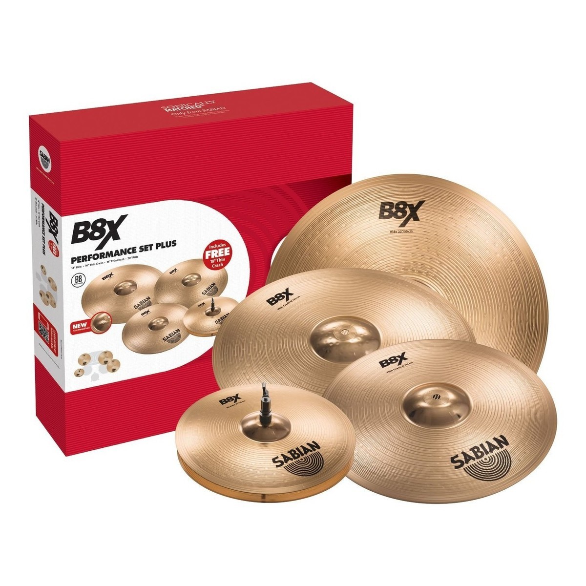 Sabian B8X Cymbals, Performance Plus Set, 14 / 16 /18 /20