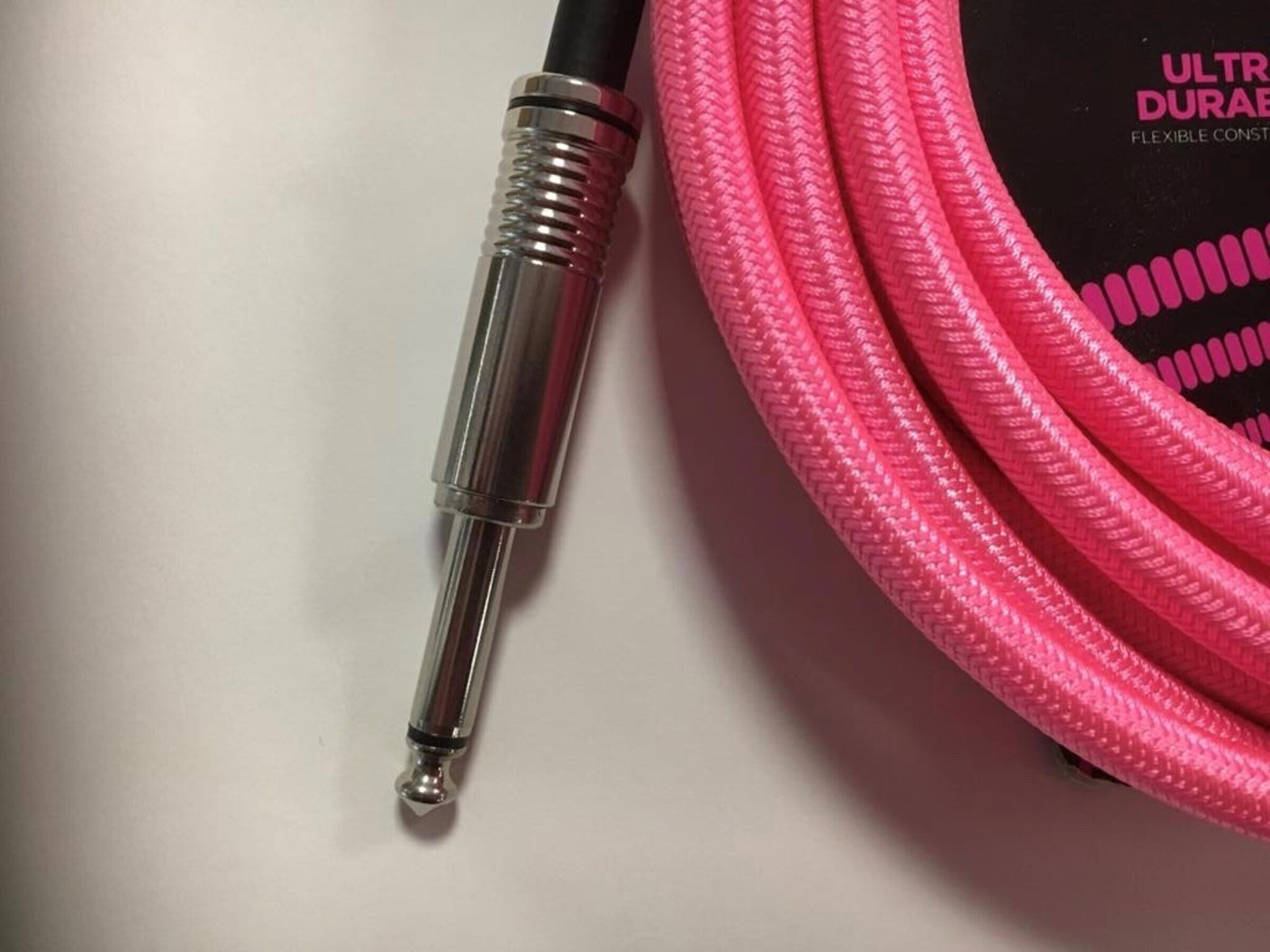 Ernie Ball Braided 18ft Guitar Lead / Cable, Neon Pink 6083, Straight/Angle