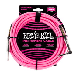 Ernie Ball Braided 18ft Guitar Lead / Cable, Neon Pink 6083, Straight/Angle