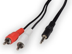 2 RCA Phono - 3.5mm Mini Jack Cable, Lead, 1.5mm Avsl