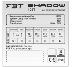 SHADOW 105T IP 55 2-way Full Range 60 Watts RMS 8 Ohm 15/25/40/50 100V, Slate Grey