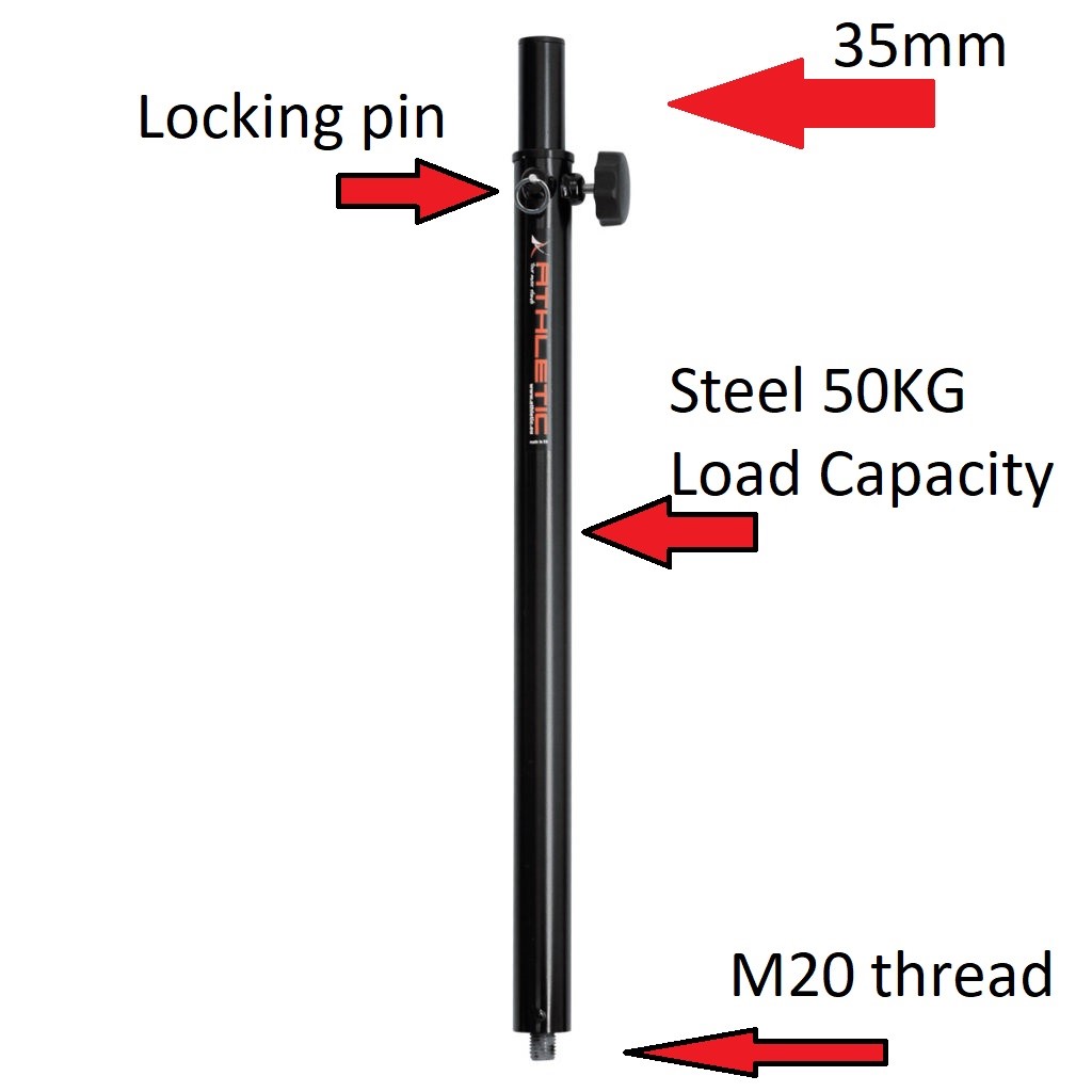 HW Audio:. Athletic SAT-3T Telescopic Pole 35mm Top and M20 Thread the  Other End., Black
