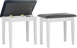 Stagg Matte White Piano Bench With Black Vinyl Top & Storage Compartment