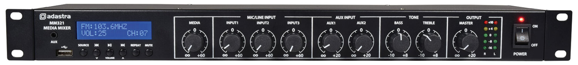 Adastra MM321 Rack Mixer + BT/USB/FM Player MM321, Ex Demo