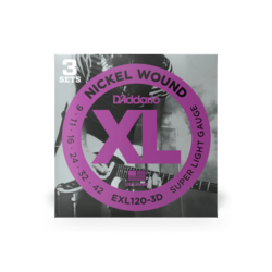 D'addario EXL120+ 3D Nickel Wound Electric Guitar Strings, Super Light Plus, 9.5-44, 3 Sets