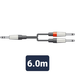 Citronic Audio Lead 6.3mm TRS Jack - 2x 6.3mm Mono Jacks, S6J-2M6J600, 6m