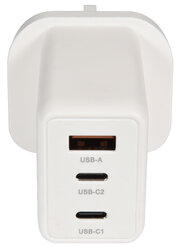 Mercury Super Fast USB Wall Charger Gan, USB-A Port & 2x USB-C Ports