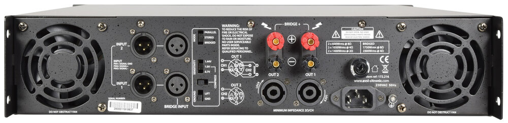 Citronic PLX2800 Power Amplifier, 2 X 1050W @ 4 Ohms (172.216UK)