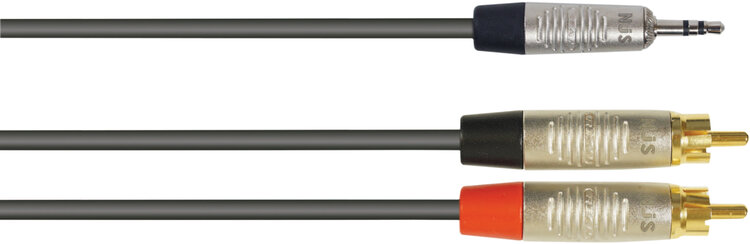 Rean (By Neutrik) 3.5mm Stereo To 2 Rean RCA Phonos, Black, 5.0 Metre NJS777