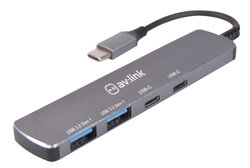 4 Port Ultra-Slim USB3.2 Type-C Hub 500.105UK, Silver