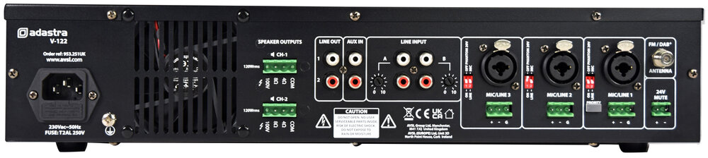 Adastra V-122 Dual Zone 100V Mixer-Amplifier