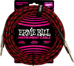 Ernie Ball Braided 25ft Cable, Red / Black, Straight/Angle