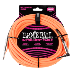 Ernie Ball Braided Guitar Lead / Cable, Straight to Angle Jack, Neon Orange, 18' 5.5m