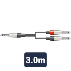 Citronic Lead 6.3mm TRS Jack Plug - 2 X 6.3mm Mono Jack Plugs