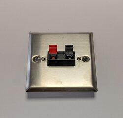 Wallplate Spring Loaded Bare Wire Speaker Connections, Silver Steel, 122.393UK