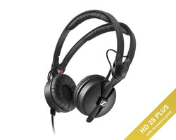 Sennheiser HD25 PLUS Headphones Split Headband + Pouch and Extra Ear Pads, Black