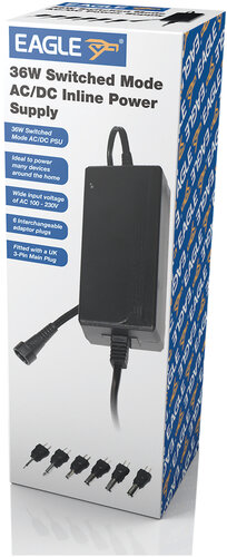 Eagle 36Watt Switched 5/6/7.5/9/12/13.5/15v 3000mA Power Supply, Black, P007MH