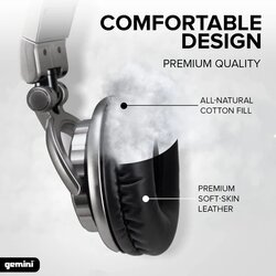 Gemini DJX-500 Professional DJ Headphones, Over-Ear, Wired, 57mm Drivers, Silver