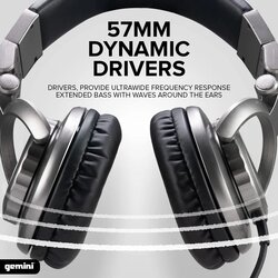 Gemini DJX-500 Professional DJ Headphones, Over-Ear, Wired, 57mm Drivers, Silver