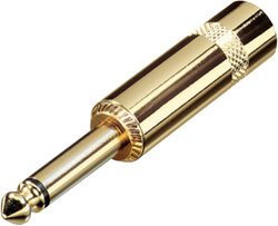 REAN NYS224AG 6.35 MM Mono Metal Jack Plug with Large Diameter Cable Entry and Gold Plated Contacts